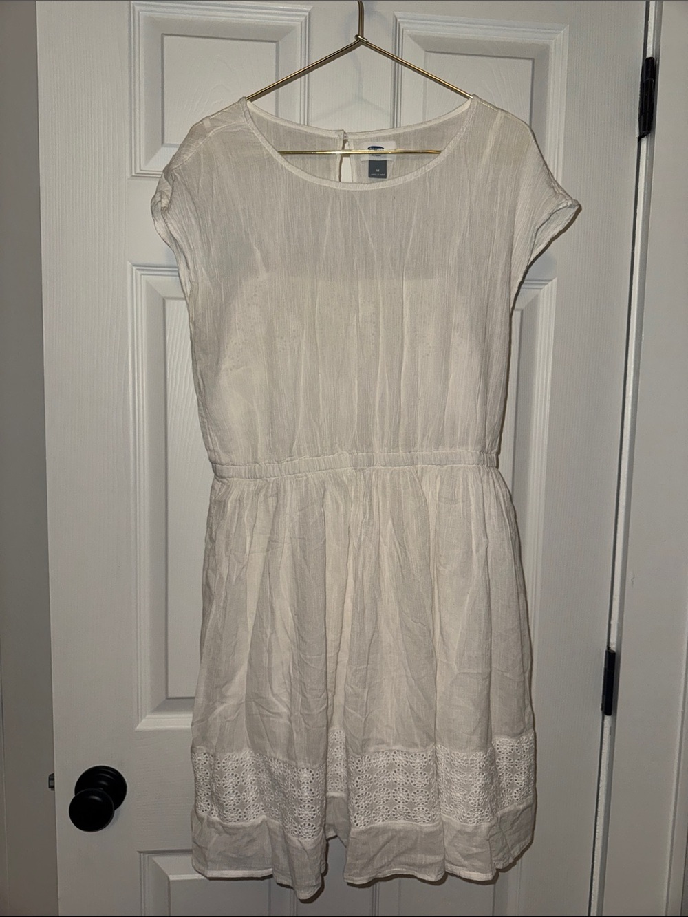 Old Navy Women’s White Cap Sleeve Summer Layered Eyelet Dress 100% Cotton